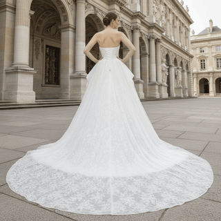 Strapless Ruffled Lace Wedding Dress Corset Bridal Gowns - Rosymae