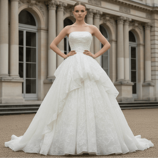 Strapless Ruffled Lace Wedding Dress Corset Bridal Gowns - Rosymae