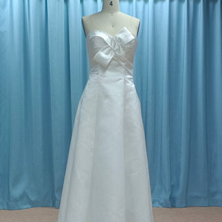 Strapless Satin A-line Tea Length Wedding Dress with Ruched Bodice - Rosymae