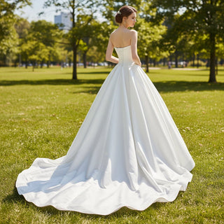 Strapless Satin A-Line Wedding Gown with Pocket - Rosymae
