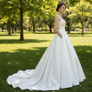 Strapless Satin A-Line Wedding Gown with Pocket - Rosymae