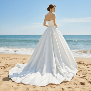 Strapless Satin A-Line Wedding Gown with Pocket - Rosymae