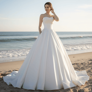 Strapless Satin A-Line Wedding Gown with Pocket - Rosymae