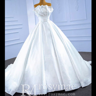Strapless Satin Ball Gown Wedding Dress Modest Wedding Gown - Rosymae