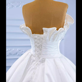 Strapless Satin Ball Gown Wedding Dress Modest Wedding Gown - Rosymae