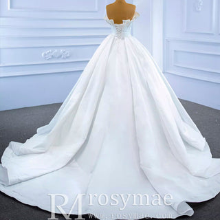 Strapless Satin Ball Gown Wedding Dress Modest Wedding Gown - Rosymae