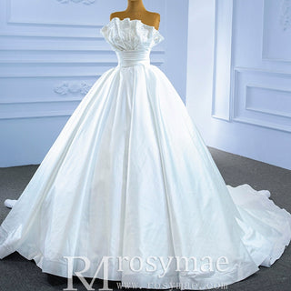 Strapless Satin Ball Gown Wedding Dress Modest Wedding Gown - Rosymae