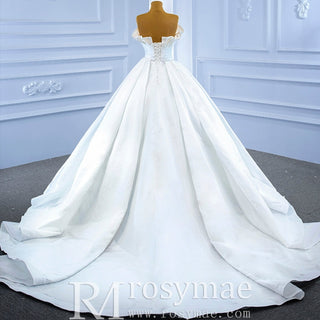 Strapless Satin Ball Gown Wedding Dress Modest Wedding Gown - Rosymae