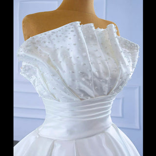 Strapless Satin Ball Gown Wedding Dress Modest Wedding Gown - Rosymae
