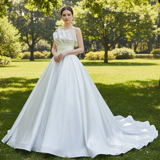 Strapless Satin Ball Gown Wedding Dress Modest Wedding Gown - Rosymae
