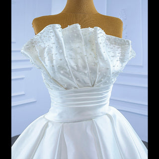 Strapless Satin Ball Gown Wedding Dress Modest Wedding Gown - Rosymae