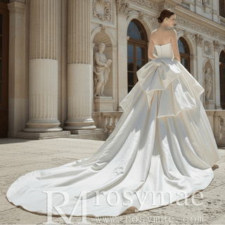 Strapless Satin Ball Gown Wedding Dress Ruffle Skirt Bridal Gown - Rosymae
