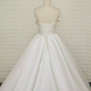 Strapless Satin Ball Gown Wedding Dress with Asymmetric Fold Neckline & Wide Train