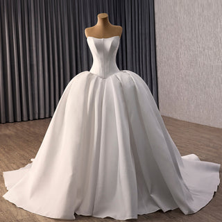 Strapless Satin Ball Gown Wedding Dress with Basque Waist Voluminous Pleated Skirt - Rosymae