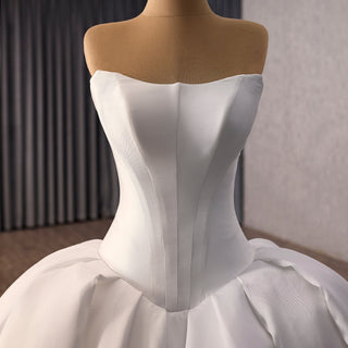 Strapless Satin Ball Gown Wedding Dress with Basque Waist Voluminous Pleated Skirt - Rosymae