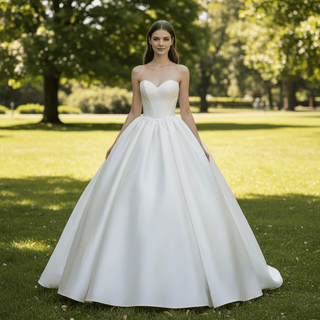 Strapless Satin Ball Gown Wedding Dress with V Neckline - Rosymae