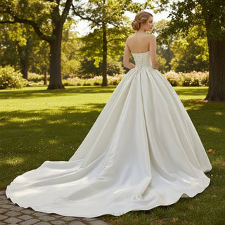 Strapless Satin Ball Gown Wedding Dress with V Neckline - Rosymae