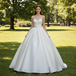 Robes de mariée robe de bal en satin sans bretelles décolleté en V