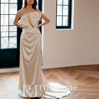 Fit and Flare Crepe Satin Wedding Dress with Bowknot Top