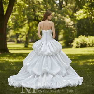 Strapless Satin Corset Tiered Ruffle Ball Gown Wedding Dress - Ball Gown - Rosymae