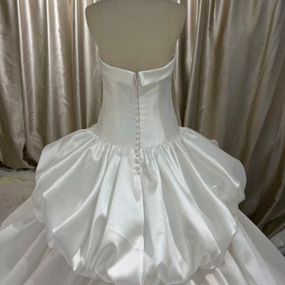 Strapless Satin Corset Tiered Ruffle Ball Gown Wedding Dress - Ball Gown - Rosymae