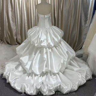 Strapless Satin Corset Tiered Ruffle Ball Gown Wedding Dress - Ball Gown - Rosymae