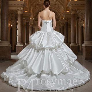 Strapless Satin Corset Tiered Ruffle Ball Gown Wedding Dress