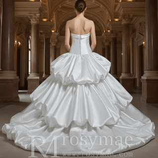 Strapless Satin Corset Tiered Ruffle Ball Gown Wedding Dress
