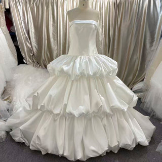 Strapless Satin Corset Tiered Ruffle Ball Gown Wedding Dress - Ball Gown - Rosymae