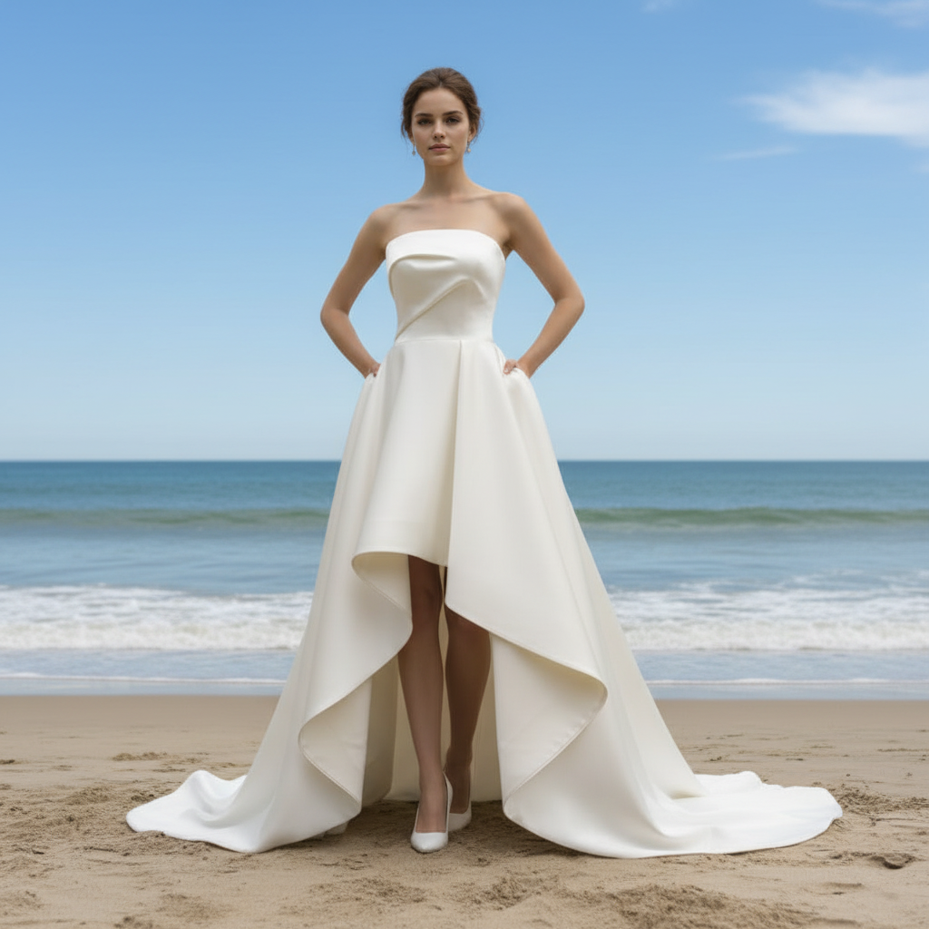 Strapless Satin High Low Beach Bridal Gown Wedding Dress Rosymae Strapless Satin High Low Beach Bridal Gown Wedding Dress Rosymae