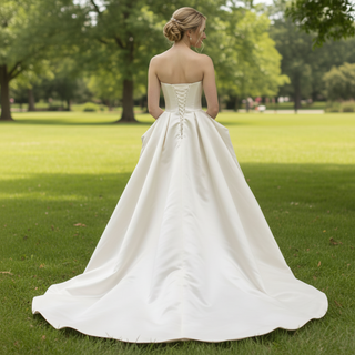 Strapless Satin High Low Beach Bridal Gown Wedding Dress