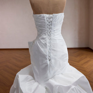 Strapless Satin Mermaid Wedding Dress with 3D Rose Appliqués & Ruffle Train