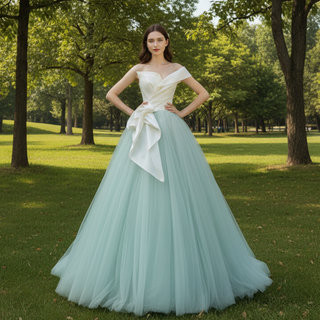 Light Green Long Gown Ruched Satin Tulle Homecoming Dress