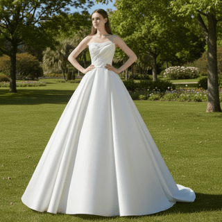 Strapless Satin Wedding Dresses Elegant Bridal Gowns - Rosymae