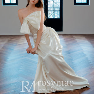 Fit and Flare Crepe Satin Wedding Dress with Bowknot Top