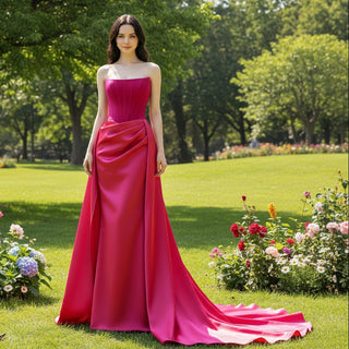 Strapless Scoop Neck Mermaid Formal Dress Pink Party Gown - Rosymae