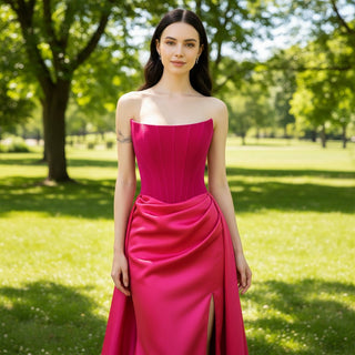 Strapless Scoop Neck Mermaid Formal Dress Pink Party Gown - Rosymae
