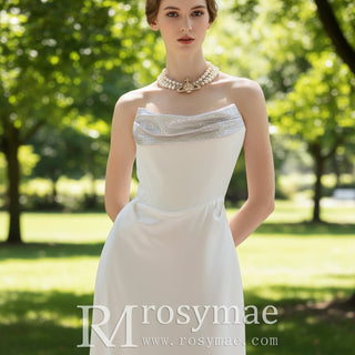 Strapless Scoop Neck Sheath Simple Wedding Dresses - Rosymae