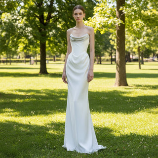 Strapless Scoop Neck Sheath Simple Wedding Dresses - Rosymae