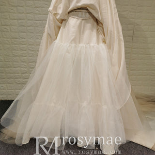 Scoop Neckline A-line Tulle Wedding Dress with 3D Flowers