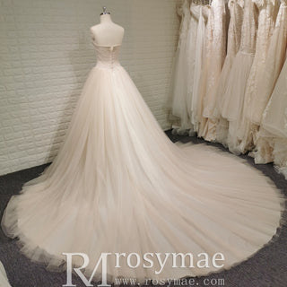 Scoop Neckline A-line Tulle Wedding Dress with 3D Flowers