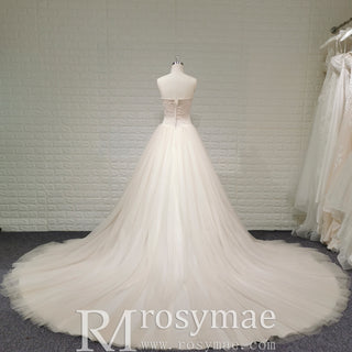 Scoop Neckline A-line Tulle Wedding Dress with 3D Flowers