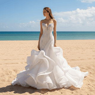 Strapless Sequin Mermaid Wedding Dress with Dramatic Layered Ruffle Skirt