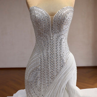 Strapless Sequin Mermaid Wedding Dress with Dramatic Layered Ruffle Skirt - Mermaid - Rosymae