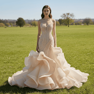 Strapless Sequin Mermaid Wedding Dress with Dramatic Layered Ruffle Skirt - Mermaid - Rosymae