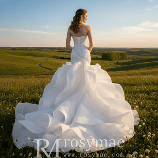 Strapless Sequin Mermaid Wedding Dress with Dramatic Layered Ruffle Skirt