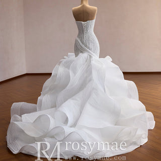 Strapless Sequin Mermaid Wedding Dress with Dramatic Layered Ruffle Skirt - Mermaid - Rosymae