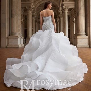 Strapless Sequin Mermaid Wedding Dress with Dramatic Layered Ruffle Skirt
