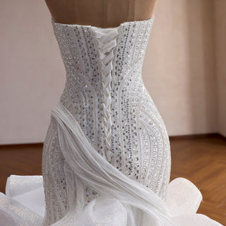 Strapless Sequin Mermaid Wedding Dress with Dramatic Layered Ruffle Skirt - Mermaid - Rosymae