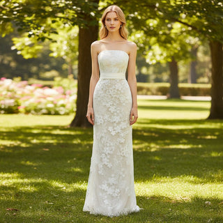 Strapless Sheath & Column All-over Lace Wedding Dress - Rosymae